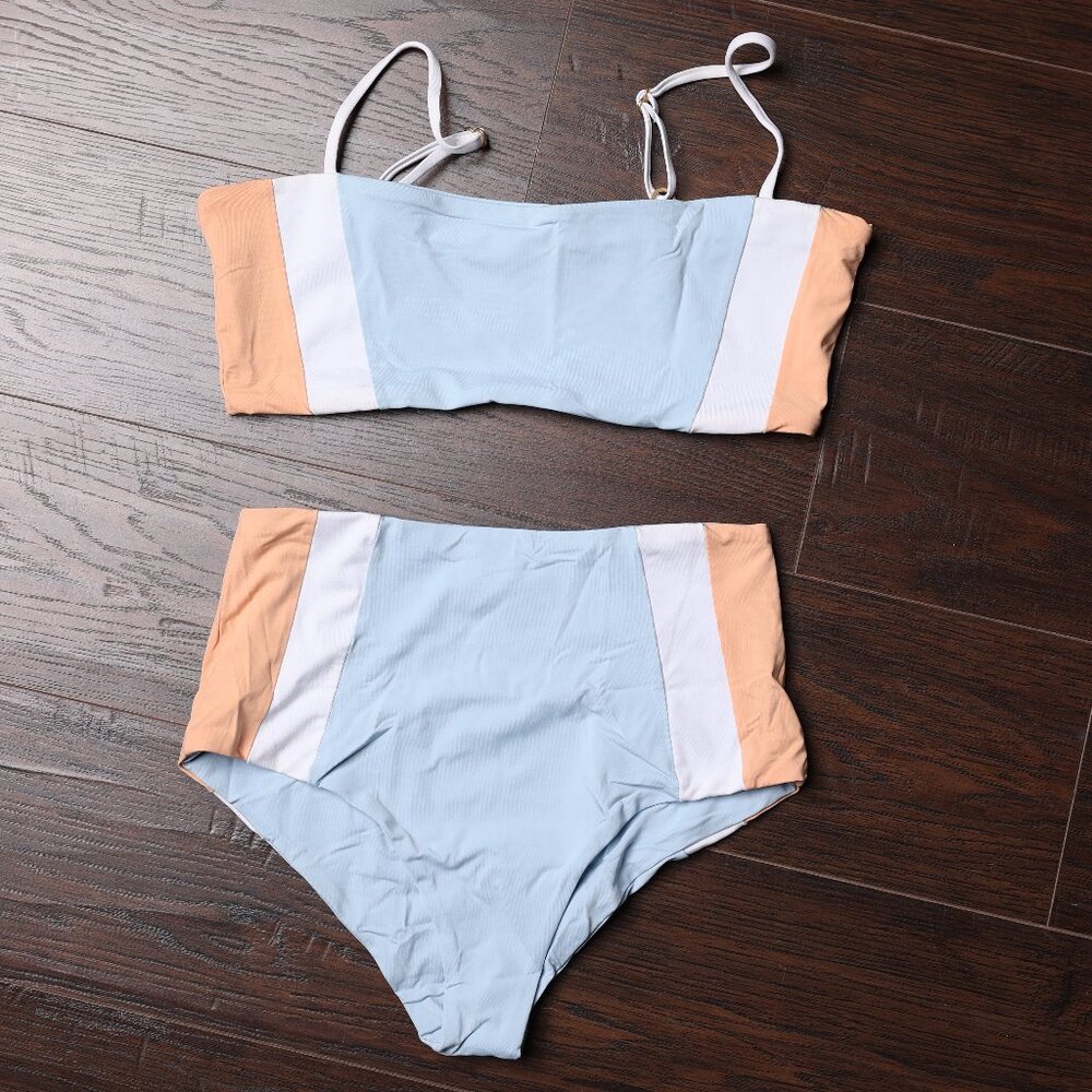 L*Space Rebel Heart Bikini Top and Bottom Medium in River & White & Cantaloupe